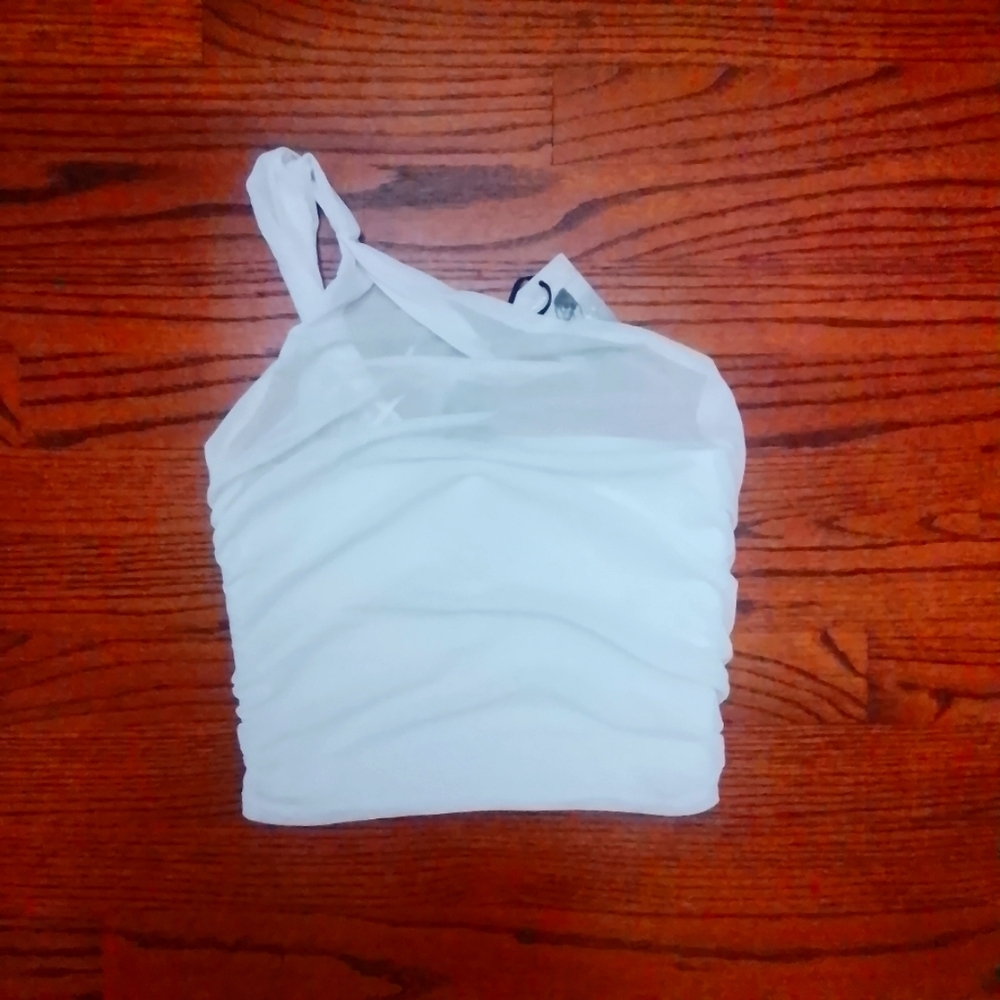 NWT Size M Sincerely Jules One Shoulder Mesh Overlay Top